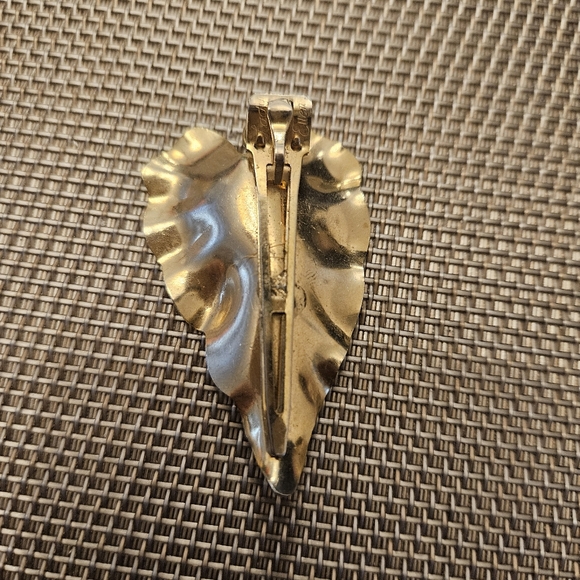 Vintage 1960's Lady Ellen goldtone rhinestones leaf hair clip aurora borealis - Picture 3 of 6